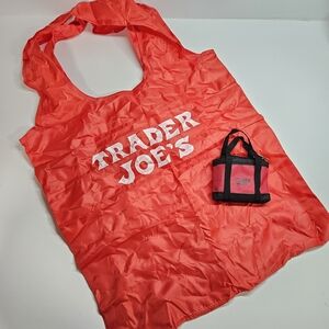 NEW Trader Joes Red Micro Mini Tote With Grocery Bag 2-In-1 Limited Edition